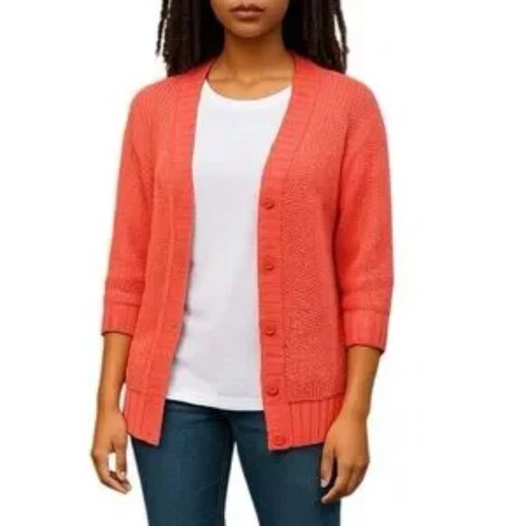 Kenneth Cole Vibrant Coral Linen Blend 3/4 Sleeve Layering Cardigan Size XL - Picture 1 of 7